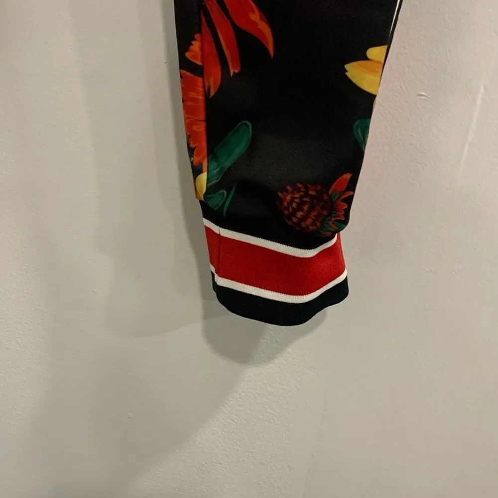 Reason Black and Red Floral Sweatpants with Sporty Stripes